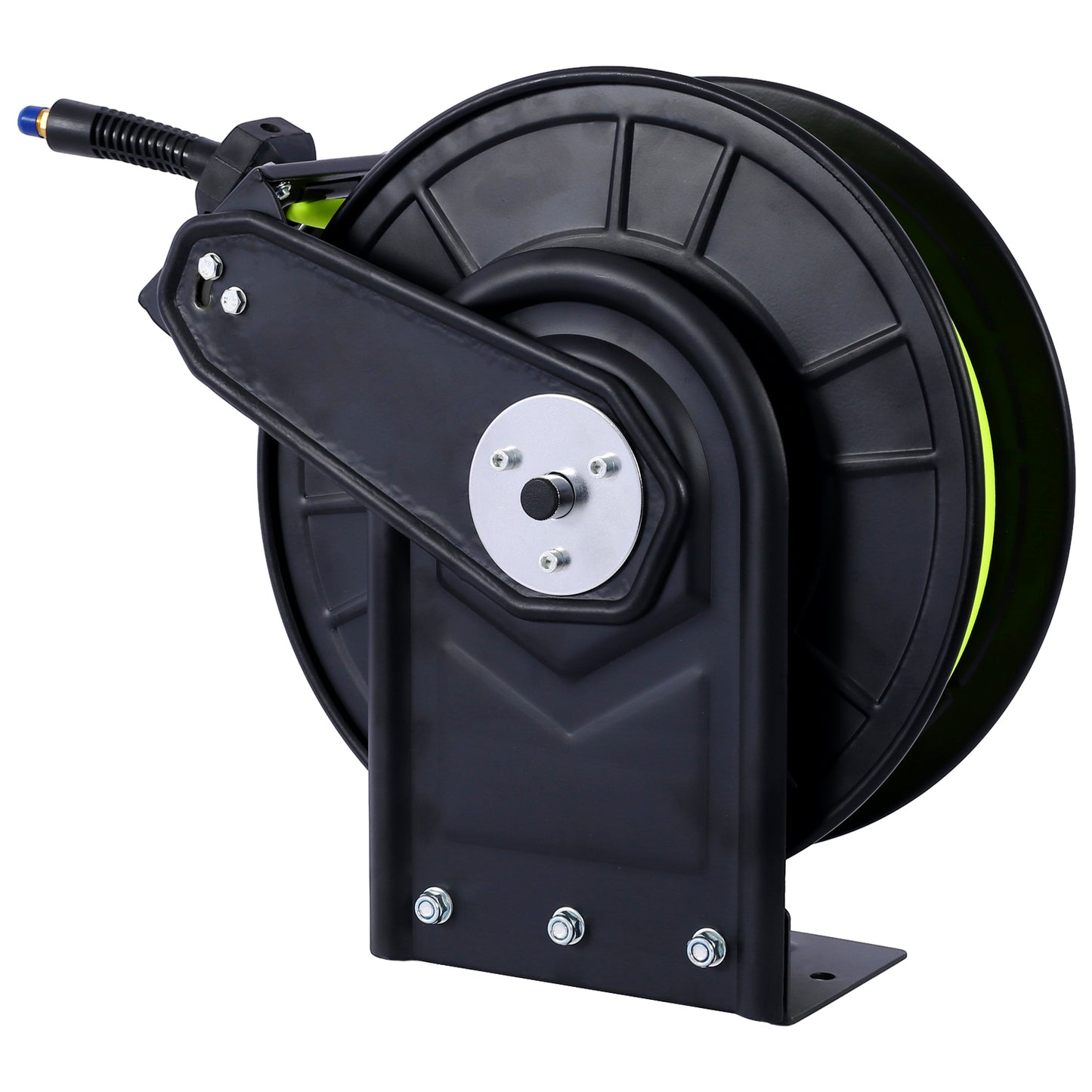 Retractable Air Hose Reel With 3/8" Inch x 50' Ft,Heavy Duty Steel Hose Reel Auto Rewind Pneumatic,Industrial Grade Rubber Hose,300 PSI,Black