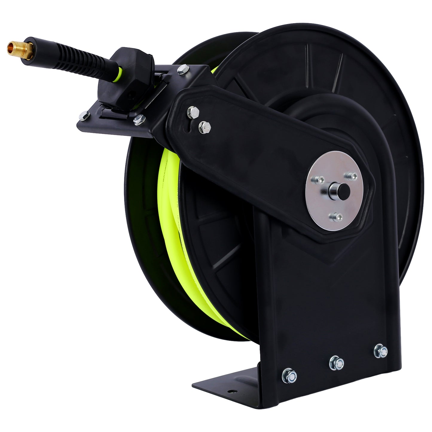 Retractable Air Hose Reel With 3/8" Inch x 50' Ft,Heavy Duty Steel Hose Reel Auto Rewind Pneumatic,Industrial Grade Rubber Hose,300 PSI,Black