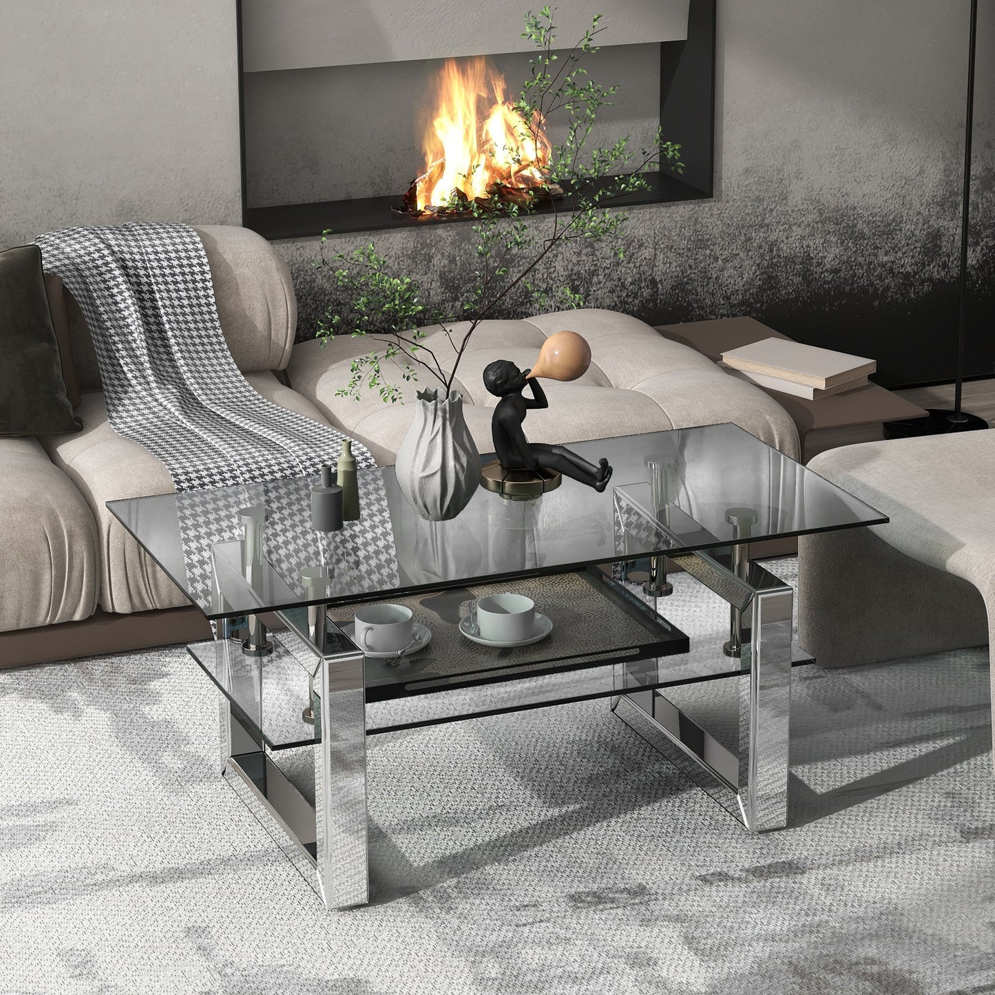 Transparent Tempered Glass Coffee Table-2