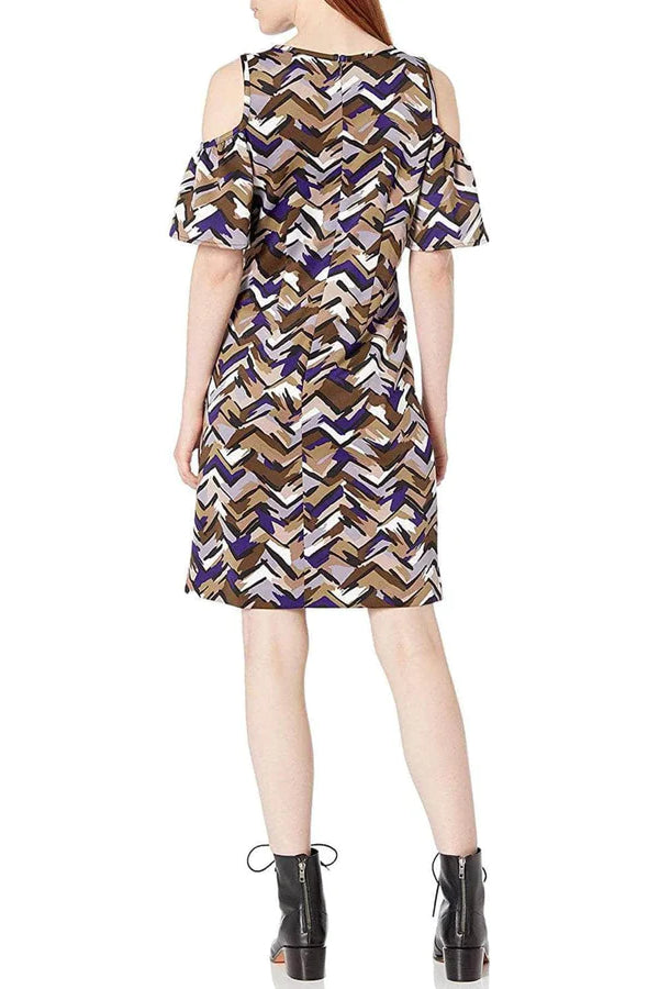 Nine West Scoop Neck Cutout Shoulder Short Sleeve Zipper Back Multi Print Scuba Dress-3