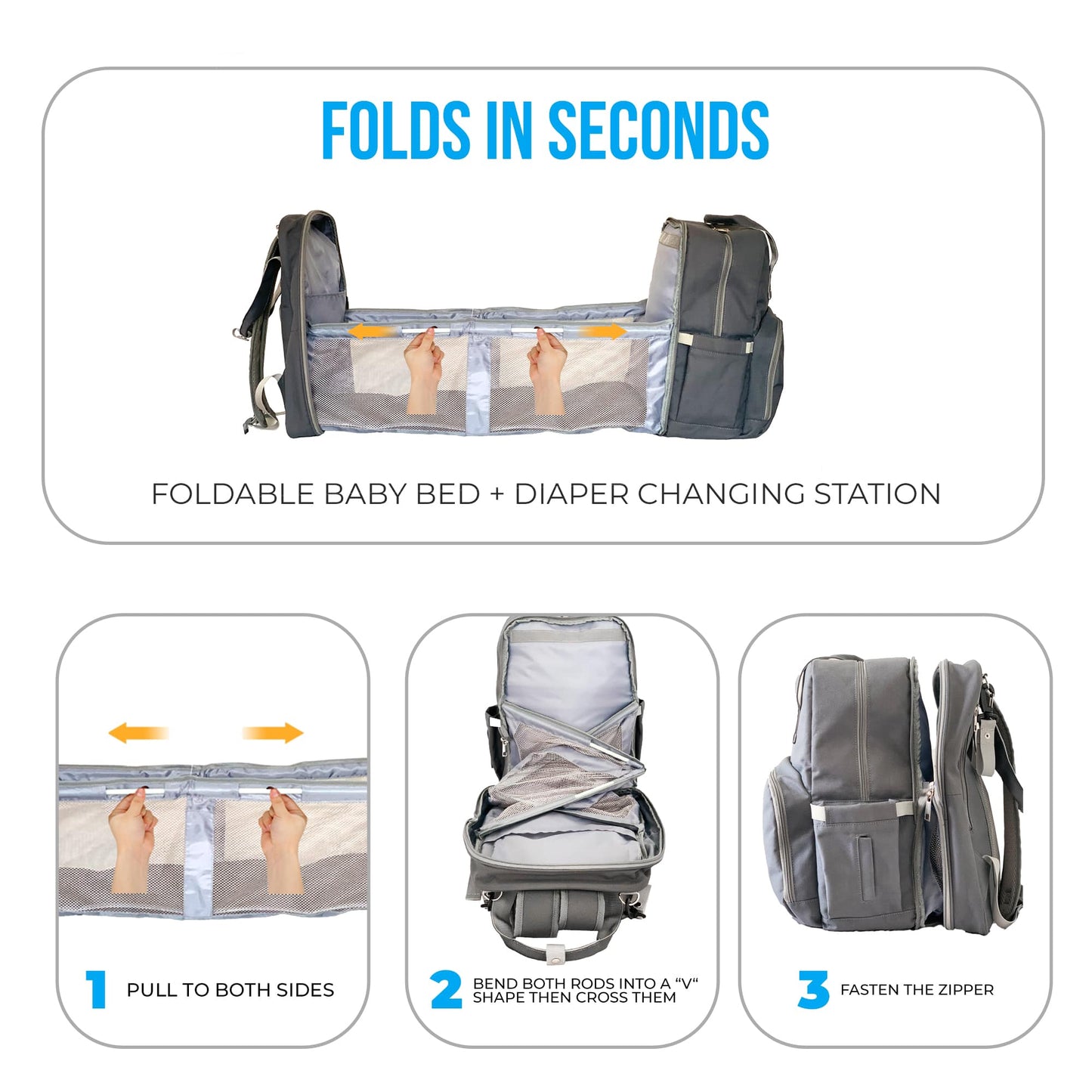 MoonBaby Backpack Diaper Bag Foldable Changing station Portable Crib Bassinet - American Smart