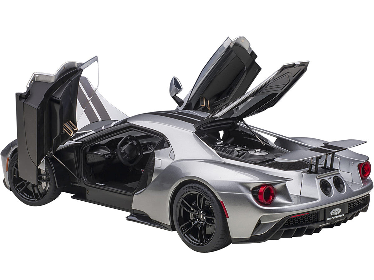 2017 Ford GT Ingot Silver Metallic with Black Stripes 1/12 Model Car by Autoart-1