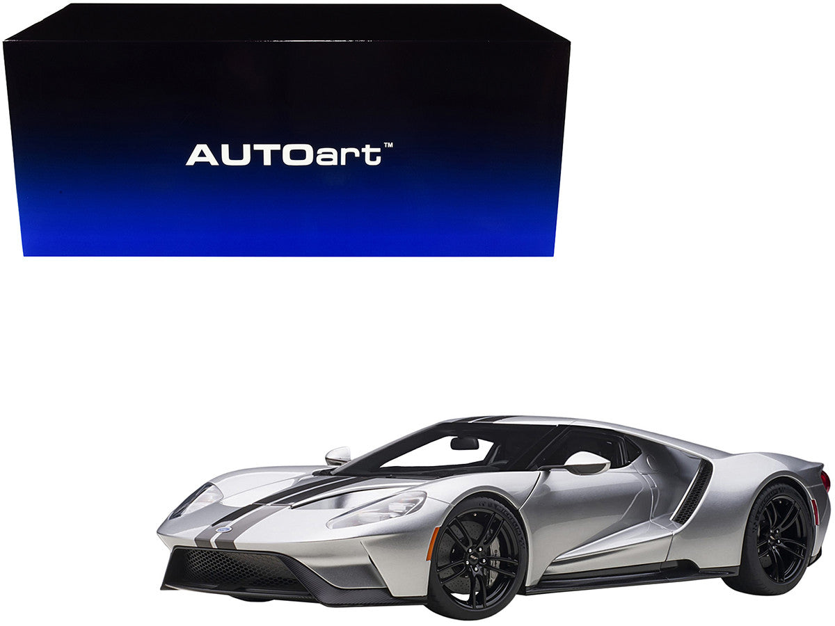 2017 Ford GT Ingot Silver Metallic with Black Stripes 1/12 Model Car by Autoart-0