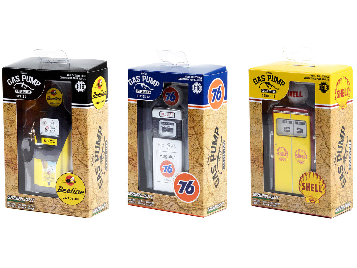 "Vintage Gas Pump" Set of 3 Pumps Series 12 1/18 Diecast Models by Greenlight-0