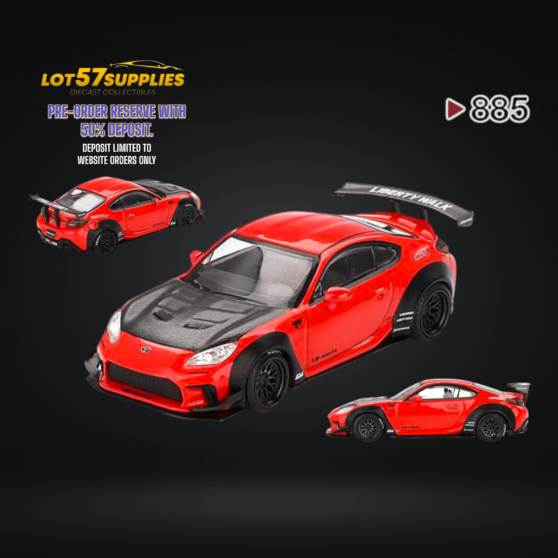 (Pre-Order) Mini-GT Toyota GR86 LB Nation Red With Carbon Hood #885 1:64 MGT00885-0