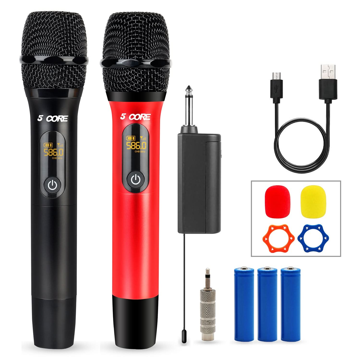 5Core Wireless Microphone Pair UHF Handheld Microfonos Inalambricos Cordless Mic RED + BLACK-0