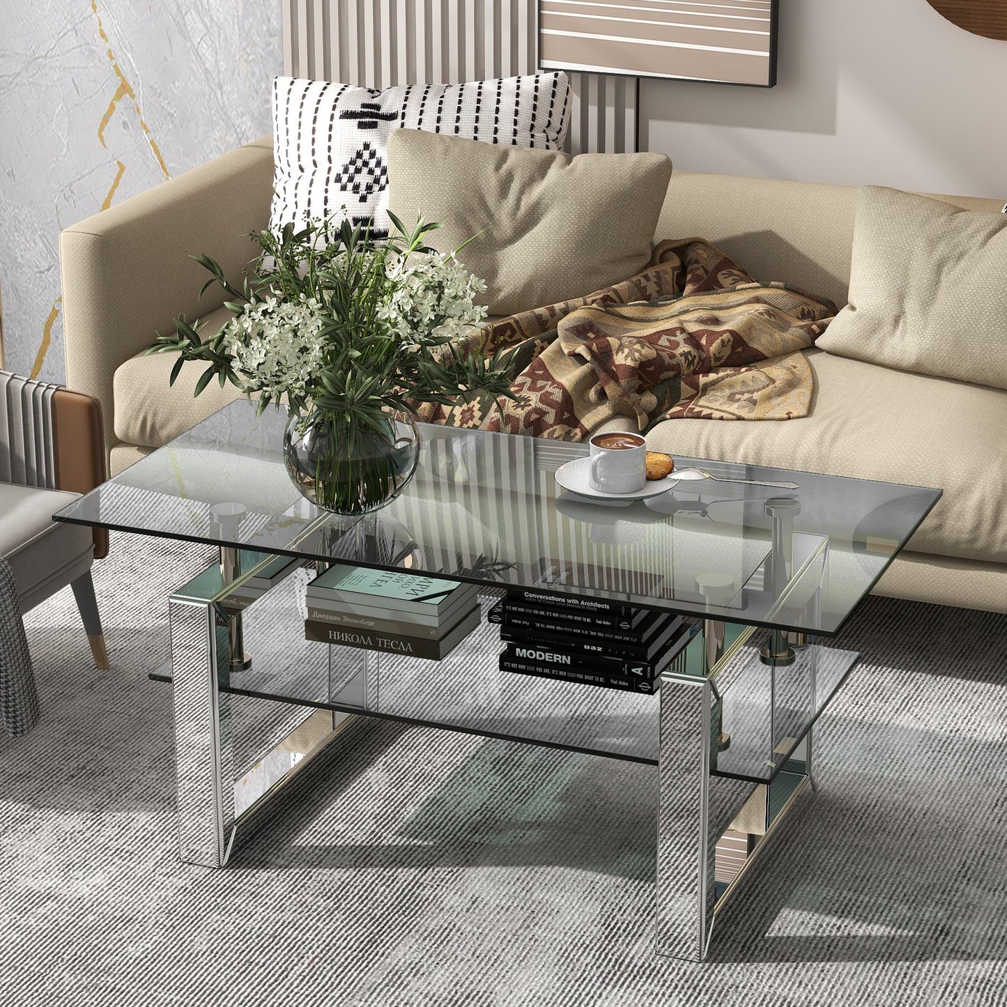 Transparent Tempered Glass Coffee Table-3