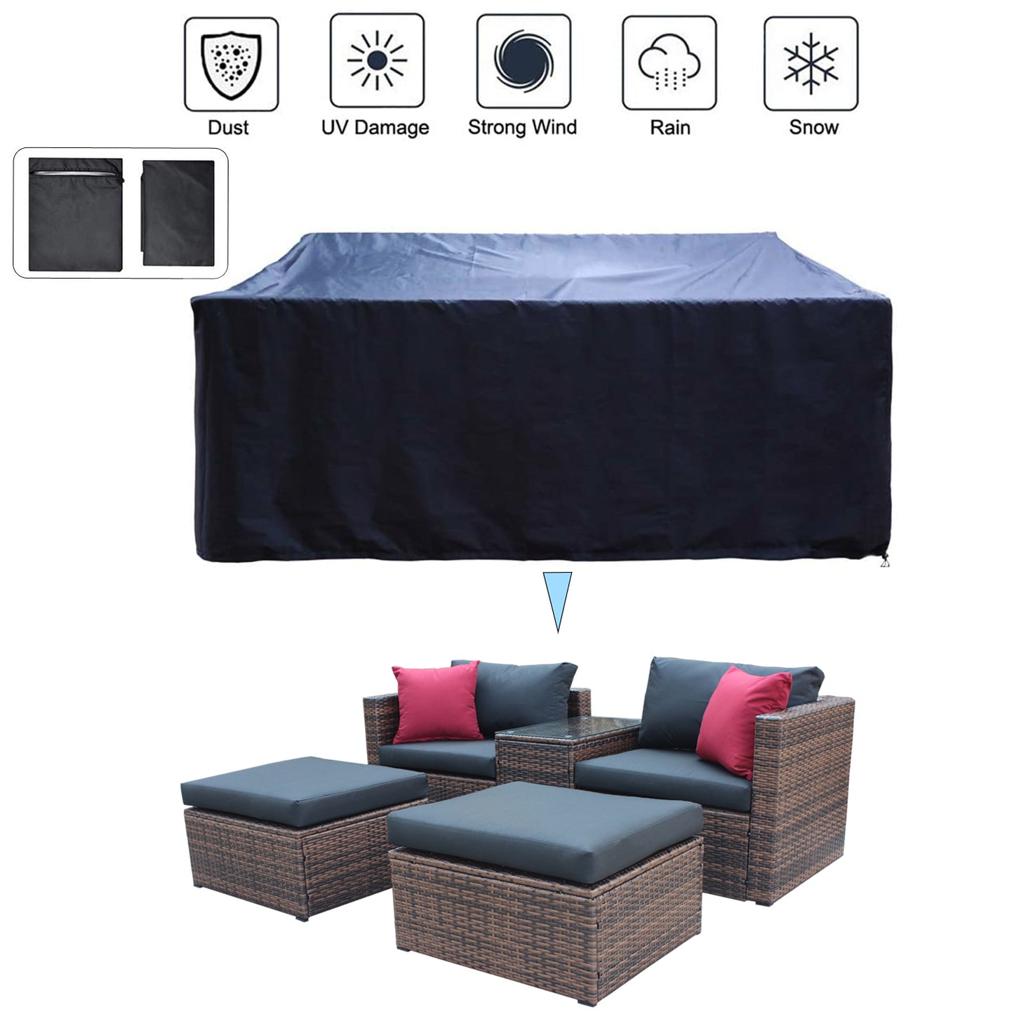 10 Pieces Outdoor Patio Garden Brown Wicker Sectional Conversation Sofa Set with Black Cushions and Red Pillows,w/ Furniture Protection Cover