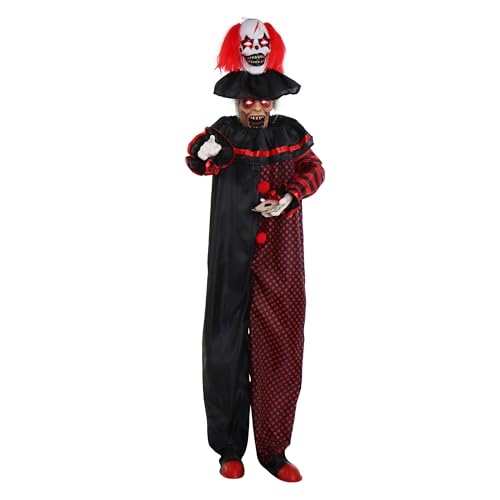 Haunted Hill Farm Life-Size Scary Talking Clown, Halloween Animatronic with Motion and Touch Activated Lights and Sounds, Battery Operated Indoor or Covered Outdoor Halloween Decorations