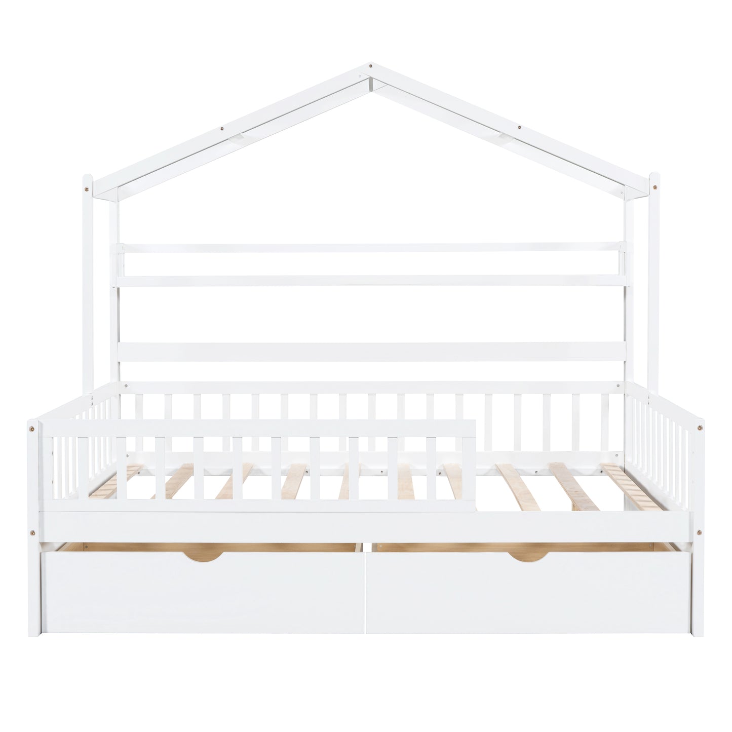 Wooden Full Size House Bed with 2 Drawers,Kids Bed with Storage Shelf, White