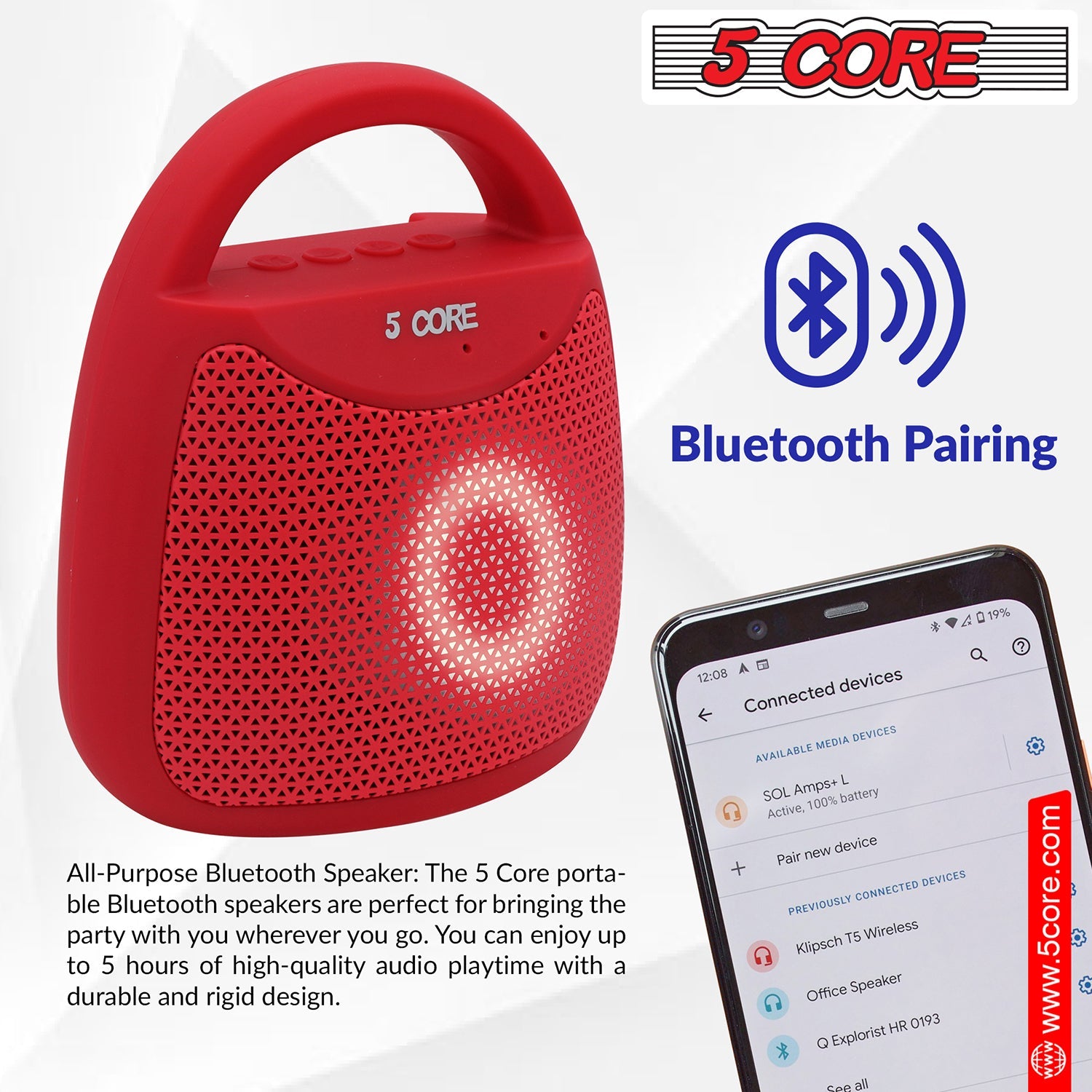 5Core Outdoor Bluetooth Speaker Wireless Portable Waterproof for Patio Pool Party-1