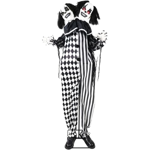 Haunted Hill Farm Life-Size Scary Talking Clown, Halloween Animatronic with Motion and Touch Activated Lights and Sounds, Battery Operated Indoor or Covered Outdoor Halloween Decorations