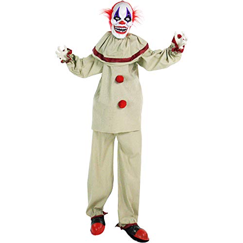 Haunted Hill Farm Life-Size Scary Talking Clown, Halloween Animatronic with Motion and Touch Activated Lights and Sounds, Battery Operated Indoor or Covered Outdoor Halloween Decorations