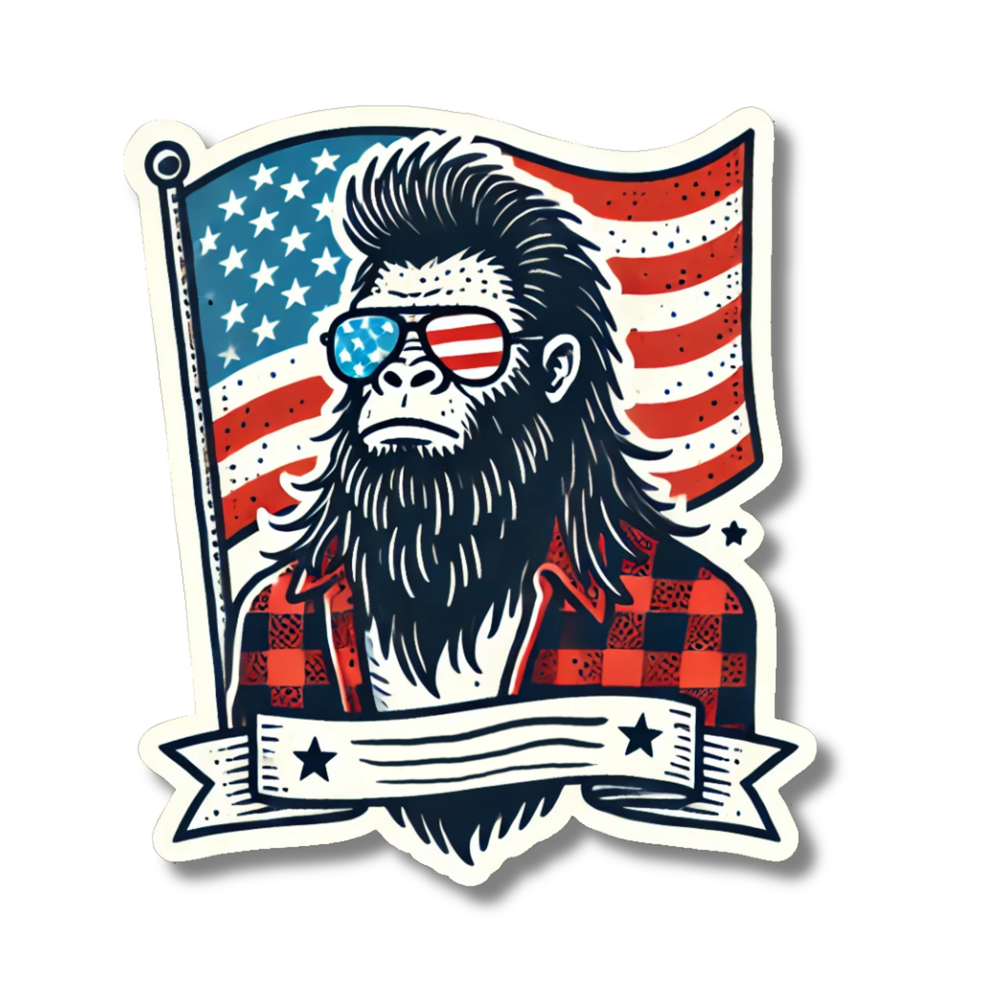 Funny Bigfoot Patriotic USA Flag Sticker-0