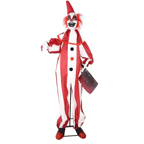 Haunted Hill Farm Life-Size Scary Talking Clown, Halloween Animatronic with Motion and Touch Activated Lights and Sounds, Battery Operated Indoor or Covered Outdoor Halloween Decorations