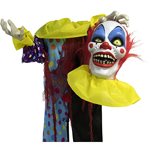 Haunted Hill Farm Life-Size Scary Talking Clown, Halloween Animatronic with Motion and Touch Activated Lights and Sounds, Battery Operated Indoor or Covered Outdoor Halloween Decorations