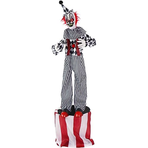 Haunted Hill Farm Life-Size Scary Talking Clown, Halloween Animatronic with Motion and Touch Activated Lights and Sounds, Battery Operated Indoor or Covered Outdoor Halloween Decorations