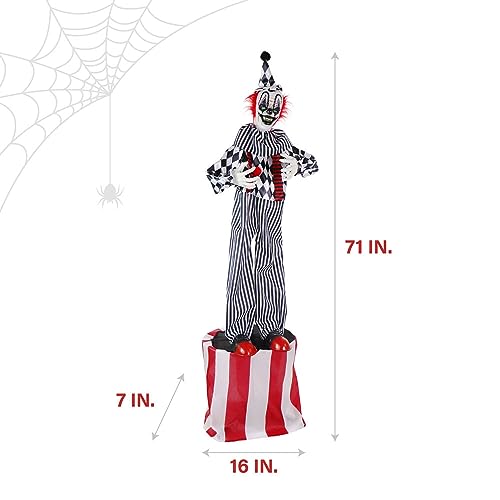 Haunted Hill Farm Life-Size Scary Talking Clown, Halloween Animatronic with Motion and Touch Activated Lights and Sounds, Battery Operated Indoor or Covered Outdoor Halloween Decorations