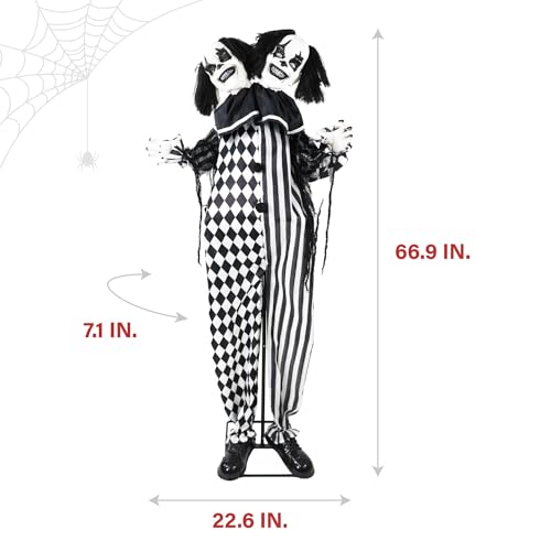 Haunted Hill Farm Life-Size Scary Talking Clown, Halloween Animatronic with Motion and Touch Activated Lights and Sounds, Battery Operated Indoor or Covered Outdoor Halloween Decorations