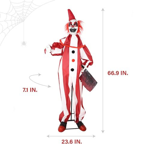 Haunted Hill Farm Life-Size Scary Talking Clown, Halloween Animatronic with Motion and Touch Activated Lights and Sounds, Battery Operated Indoor or Covered Outdoor Halloween Decorations