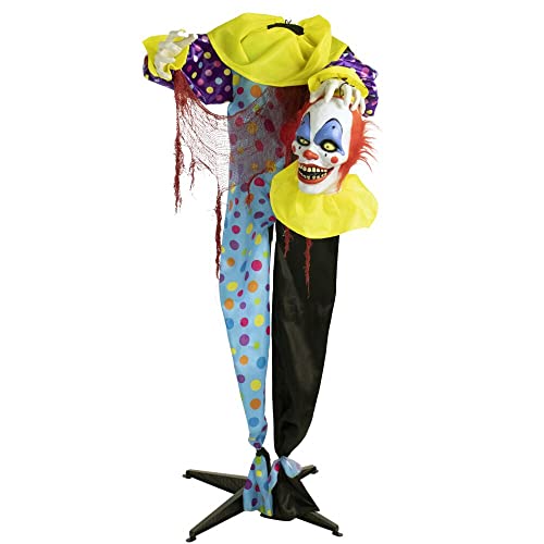 Haunted Hill Farm Life-Size Scary Talking Clown, Halloween Animatronic with Motion and Touch Activated Lights and Sounds, Battery Operated Indoor or Covered Outdoor Halloween Decorations