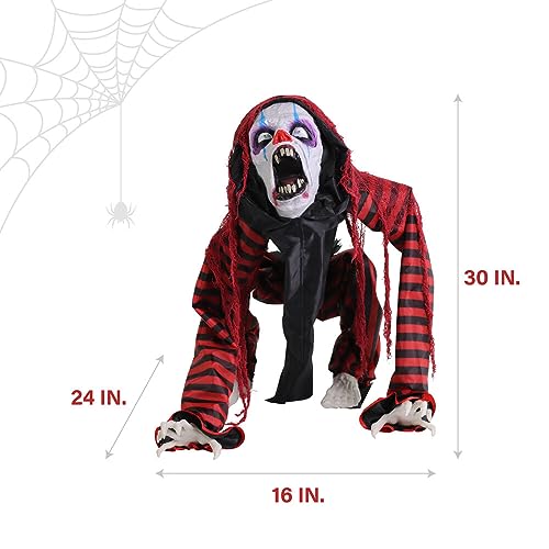 Haunted Hill Farm Life-Size Scary Talking Clown, Halloween Animatronic with Motion and Touch Activated Lights and Sounds, Battery Operated Indoor or Covered Outdoor Halloween Decorations