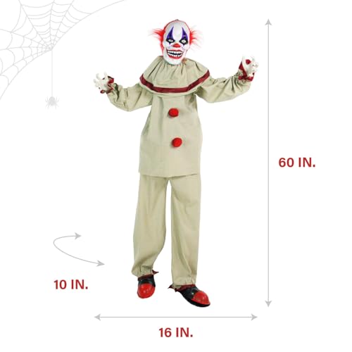 Haunted Hill Farm Life-Size Scary Talking Clown, Halloween Animatronic with Motion and Touch Activated Lights and Sounds, Battery Operated Indoor or Covered Outdoor Halloween Decorations