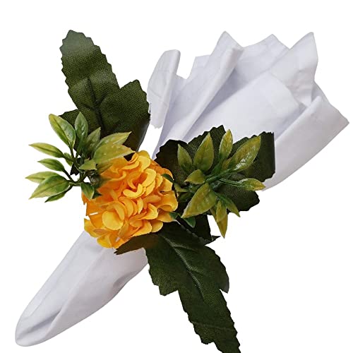 Charlo's Set of 4 Sunshine Yellow Chrysanthemum Charm Napkin Rings for dining table decor-2