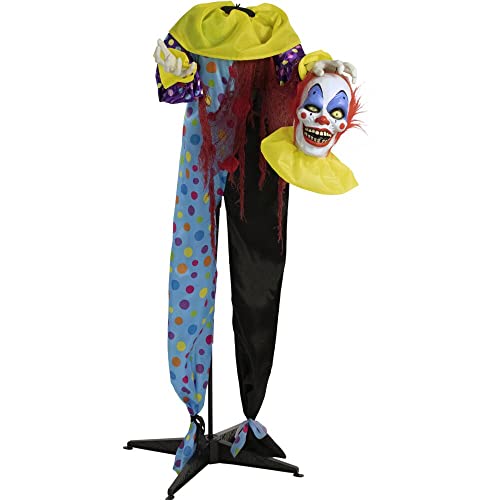 Haunted Hill Farm Life-Size Scary Talking Clown, Halloween Animatronic with Motion and Touch Activated Lights and Sounds, Battery Operated Indoor or Covered Outdoor Halloween Decorations