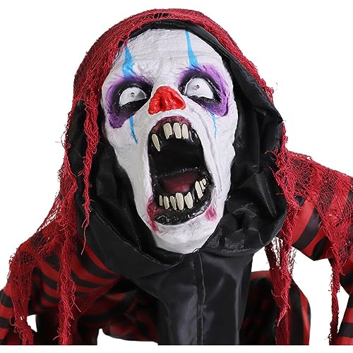 Haunted Hill Farm Life-Size Scary Talking Clown, Halloween Animatronic with Motion and Touch Activated Lights and Sounds, Battery Operated Indoor or Covered Outdoor Halloween Decorations