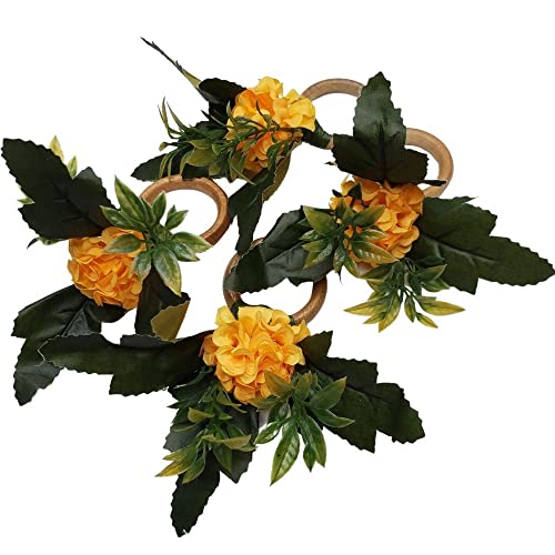 Charlo's Set of 4 Sunshine Yellow Chrysanthemum Charm Napkin Rings for dining table decor-4