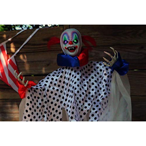 Haunted Hill Farm Life-Size Scary Talking Clown, Halloween Animatronic with Motion and Touch Activated Lights and Sounds, Battery Operated Indoor or Covered Outdoor Halloween Decorations