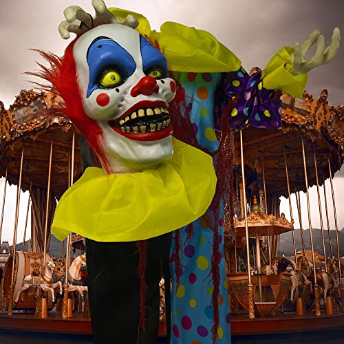 Haunted Hill Farm Life-Size Scary Talking Clown, Halloween Animatronic with Motion and Touch Activated Lights and Sounds, Battery Operated Indoor or Covered Outdoor Halloween Decorations