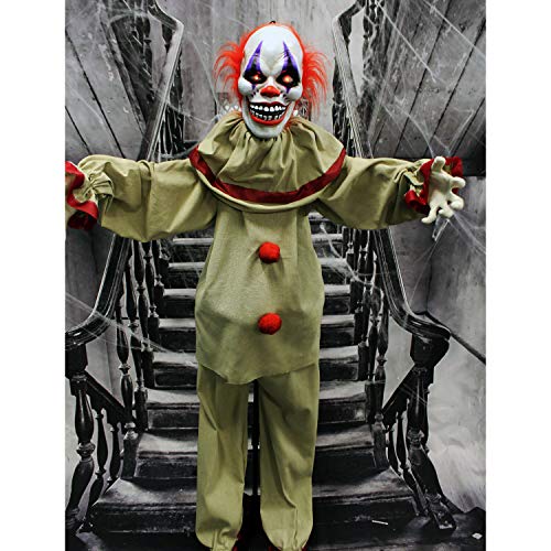 Haunted Hill Farm Life-Size Scary Talking Clown, Halloween Animatronic with Motion and Touch Activated Lights and Sounds, Battery Operated Indoor or Covered Outdoor Halloween Decorations