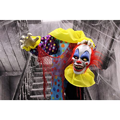 Haunted Hill Farm Life-Size Scary Talking Clown, Halloween Animatronic with Motion and Touch Activated Lights and Sounds, Battery Operated Indoor or Covered Outdoor Halloween Decorations