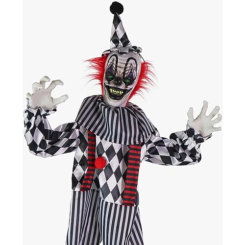 Haunted Hill Farm Life-Size Scary Talking Clown, Halloween Animatronic with Motion and Touch Activated Lights and Sounds, Battery Operated Indoor or Covered Outdoor Halloween Decorations