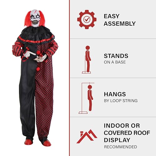 Haunted Hill Farm Life-Size Scary Talking Clown, Halloween Animatronic with Motion and Touch Activated Lights and Sounds, Battery Operated Indoor or Covered Outdoor Halloween Decorations