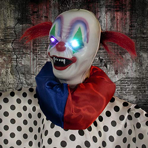 Haunted Hill Farm Life-Size Scary Talking Clown, Halloween Animatronic with Motion and Touch Activated Lights and Sounds, Battery Operated Indoor or Covered Outdoor Halloween Decorations