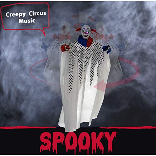 Haunted Hill Farm Life-Size Scary Talking Clown, Halloween Animatronic with Motion and Touch Activated Lights and Sounds, Battery Operated Indoor or Covered Outdoor Halloween Decorations