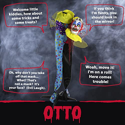 Haunted Hill Farm Life-Size Scary Talking Clown, Halloween Animatronic with Motion and Touch Activated Lights and Sounds, Battery Operated Indoor or Covered Outdoor Halloween Decorations