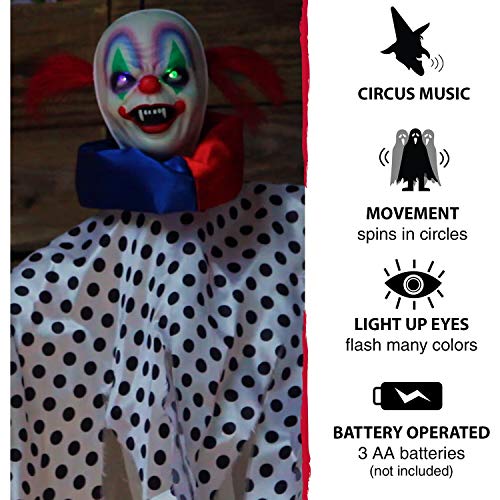 Haunted Hill Farm Life-Size Scary Talking Clown, Halloween Animatronic with Motion and Touch Activated Lights and Sounds, Battery Operated Indoor or Covered Outdoor Halloween Decorations