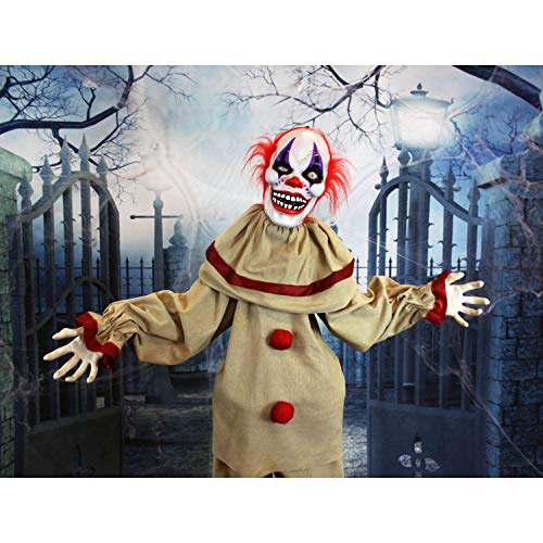 Haunted Hill Farm Life-Size Scary Talking Clown, Halloween Animatronic with Motion and Touch Activated Lights and Sounds, Battery Operated Indoor or Covered Outdoor Halloween Decorations