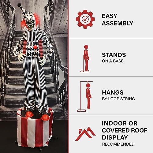 Haunted Hill Farm Life-Size Scary Talking Clown, Halloween Animatronic with Motion and Touch Activated Lights and Sounds, Battery Operated Indoor or Covered Outdoor Halloween Decorations