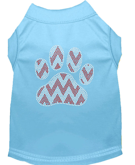 Candy Cane Chevron Paw Rhinestone Dog Shirt Baby Blue Lg