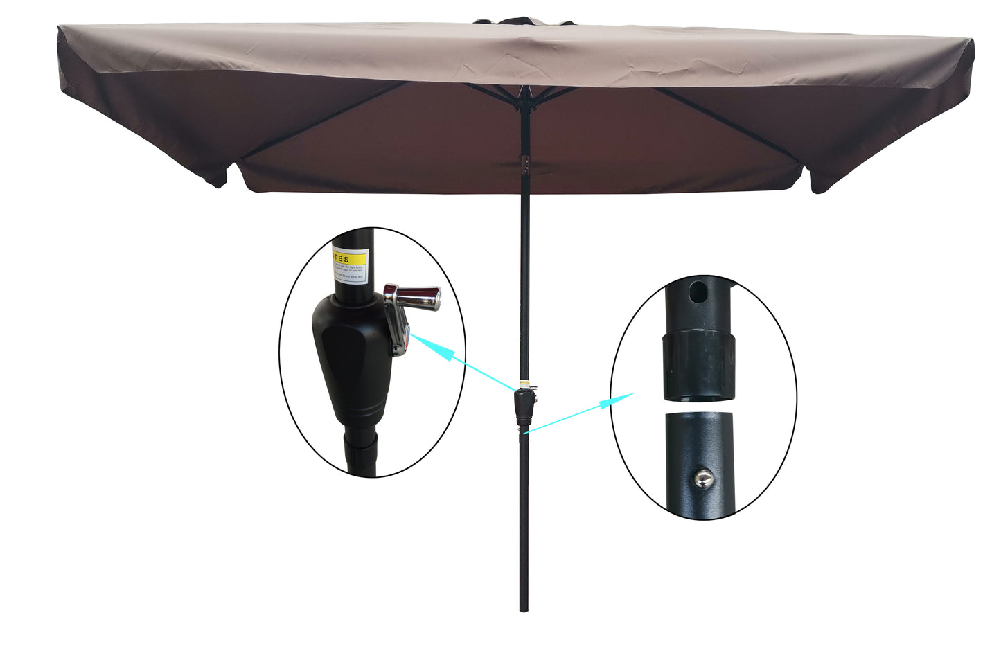 10 x 6.5ft Rectangular Patio Umbrella Outdoor Market Umbrellas with Crank and Push Button Tilt for Garden Swimming Pool Market