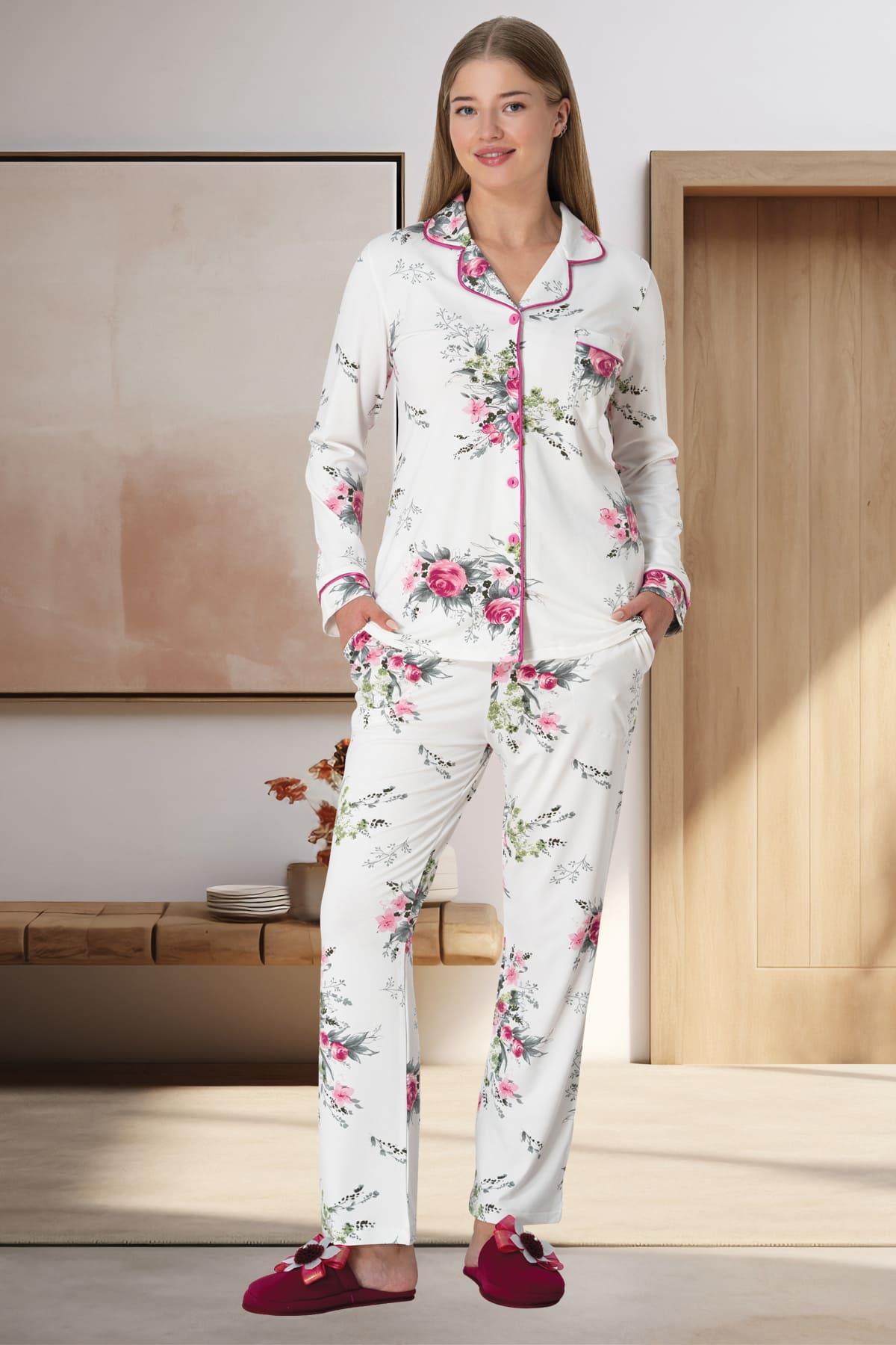 Shopymommy 5927 Flower Pattern Maternity & Nursing Pajamas Fuchsia-0