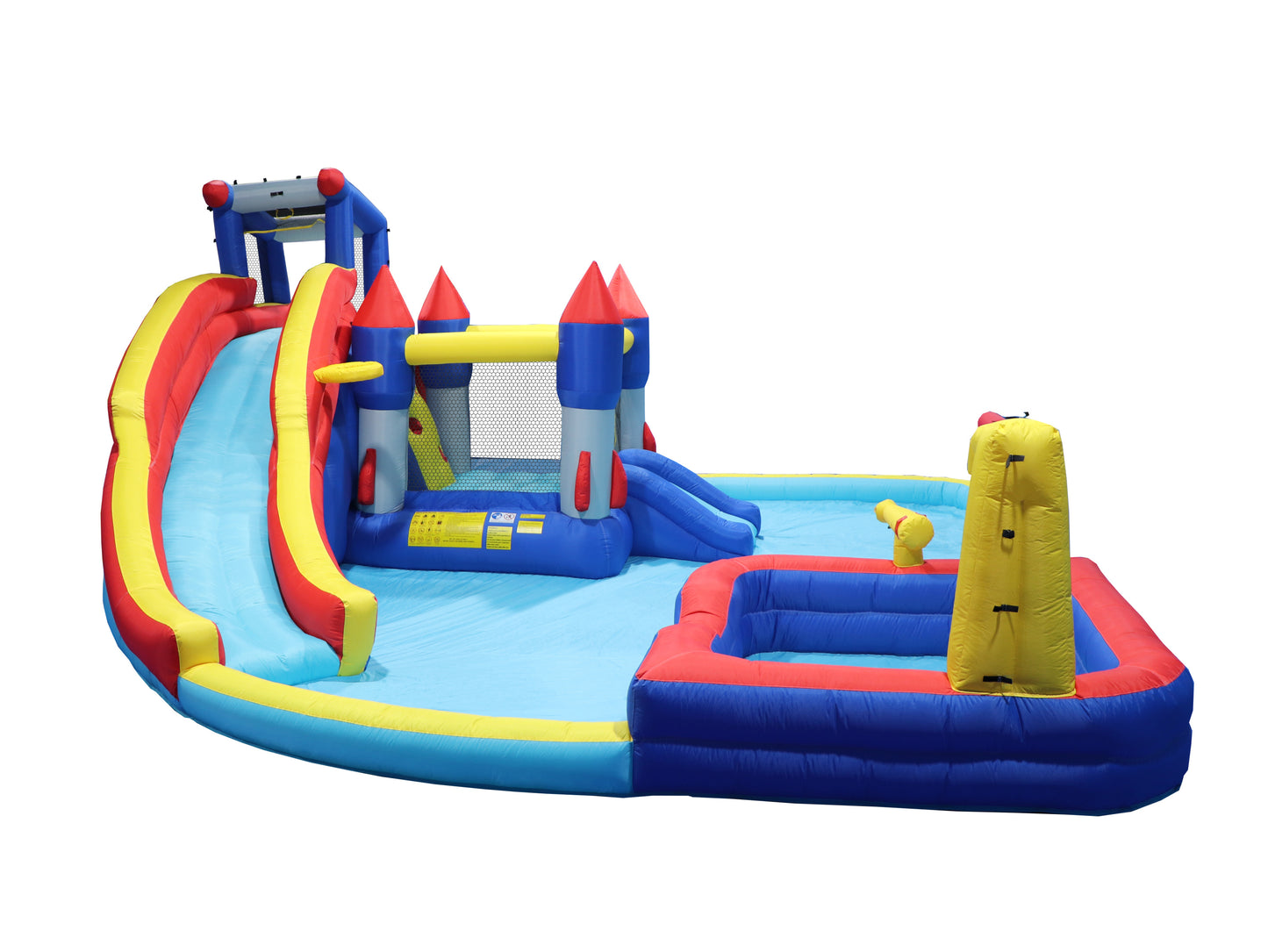 10 in1 Inflatable slide water park  bouncing house garden with splash pool & water gun & basketball & climbing wall & dual pools & soccer