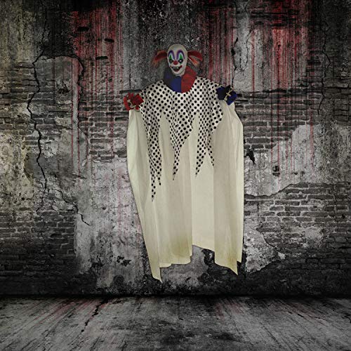 Haunted Hill Farm Life-Size Scary Talking Clown, Halloween Animatronic with Motion and Touch Activated Lights and Sounds, Battery Operated Indoor or Covered Outdoor Halloween Decorations