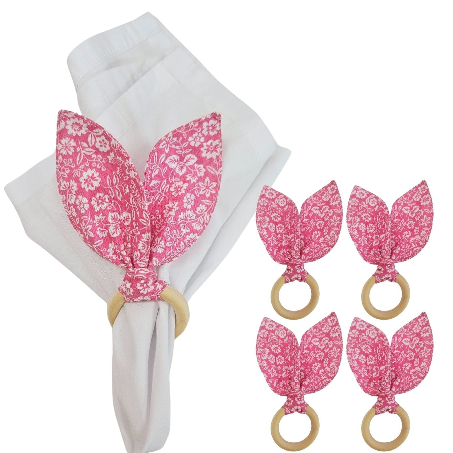 Maison Charlo | Easter Set of 4 Floral Pink Bunny Ears Napkin Rings | Dining Table Decor-0