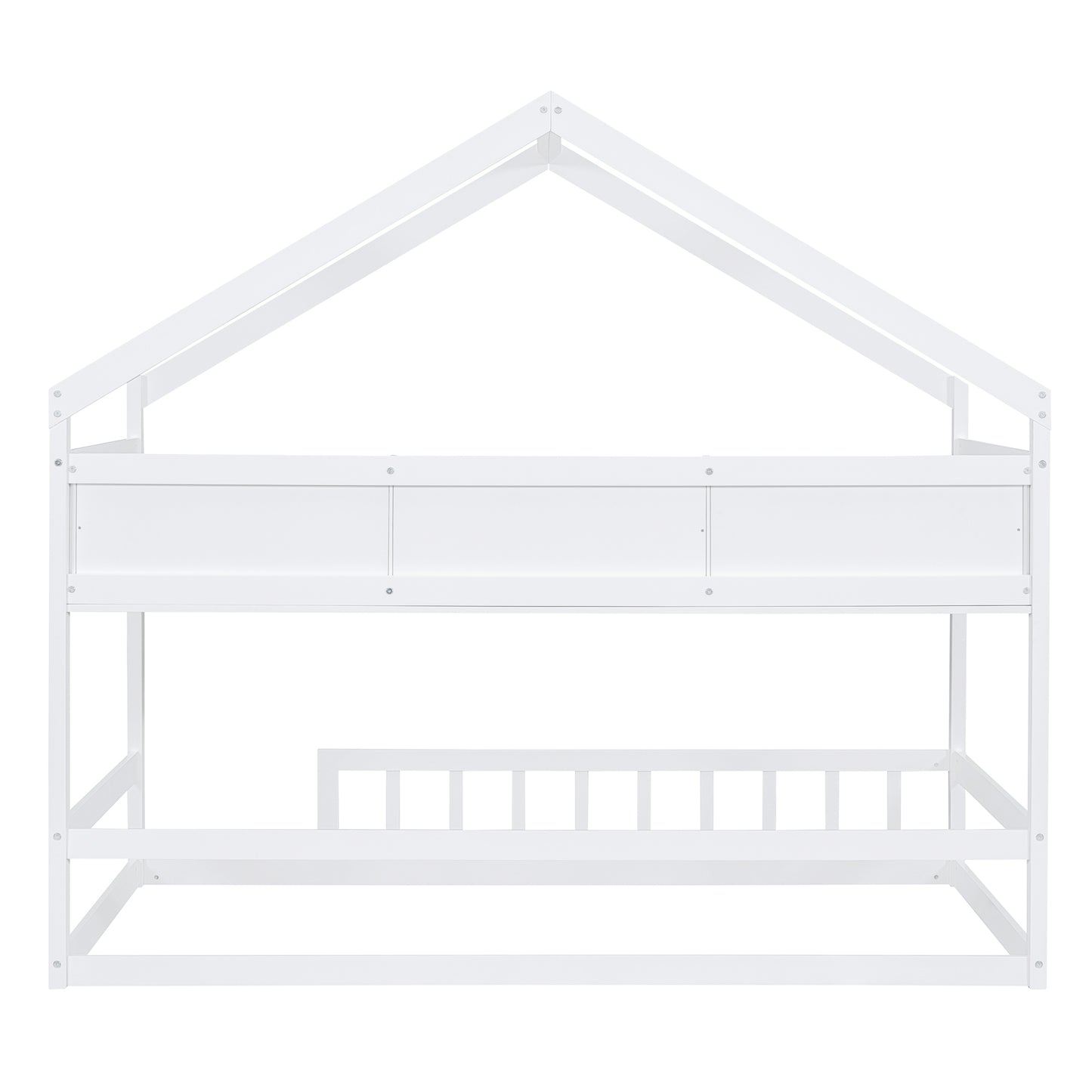 Wooden Twin Size House Bed with Storage Shelf,Kids Bed with Fence and Roof, White